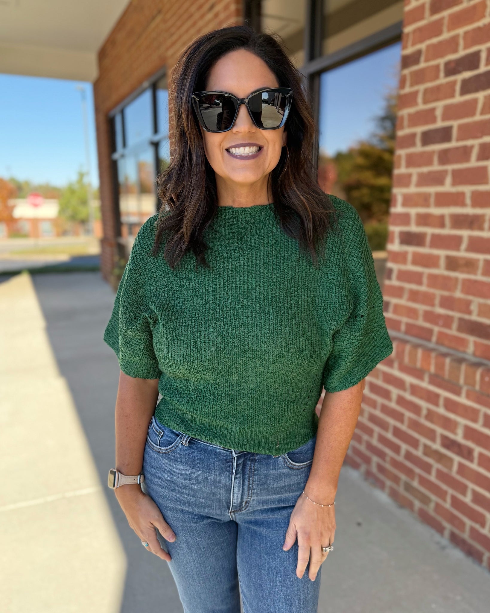 Ainsley Dolman Knit Sweater in Hunter Green
