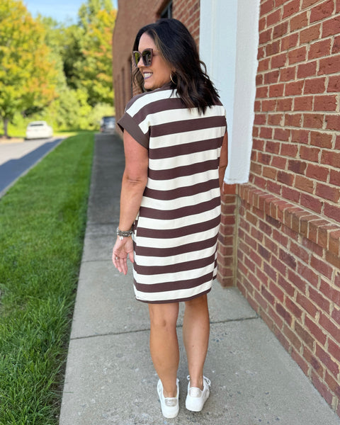 Kaia Stripe Dress in Brown