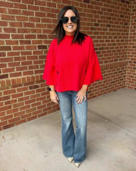 Dallas Bell Sleeve Sweater in Ruby