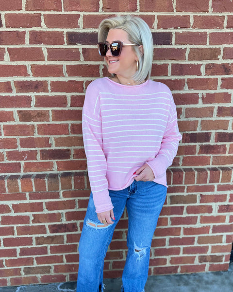 Melanie Relaxed Sweater in Pink/Cream