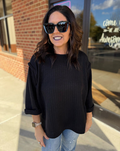 Ryder REG/CURVY 3/4 Sleeve Top in Black