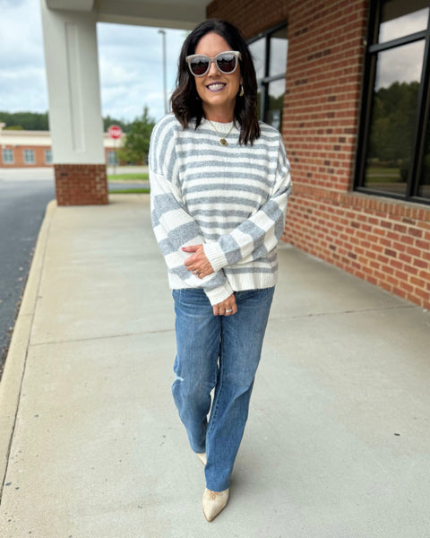 Lara Stripe Sweater in Ivory/Grey