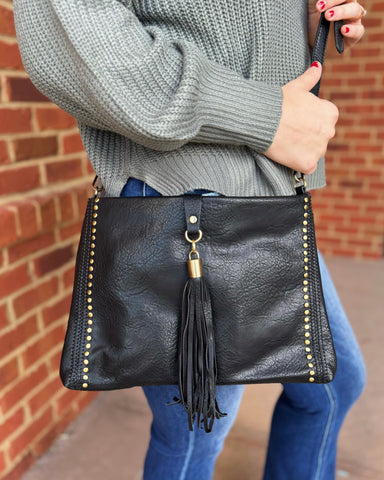 Marie Crossbody w/ Grommet Details in Black