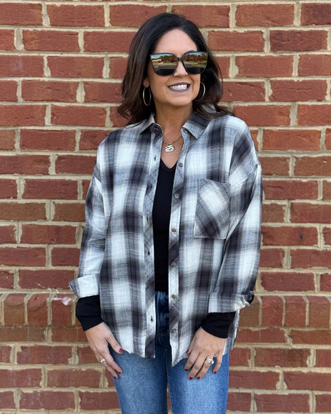 Dana Flannel Button Up in Charcoal