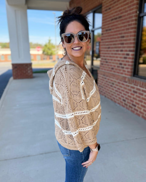 Tiana Crochet Stripe Sweater in Taupe/Cream FINAL SALE