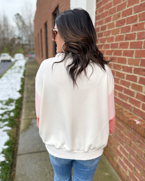 Caroline Colorblock Sweatshirt in Ecru/Coral