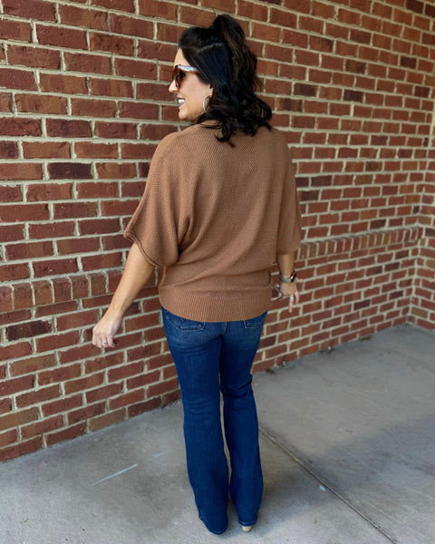 Mia V-Neck Dolman Sweater in Deep Camel