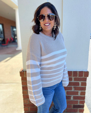 Charity Striped Knit Sweater in Taupe