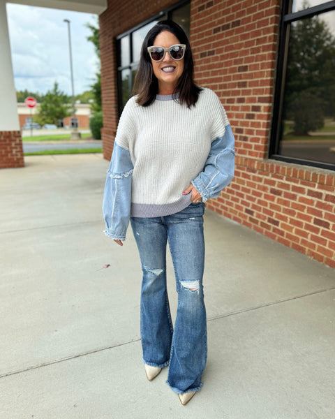 Renee REG/CURVY Sweater in Grey/Denim