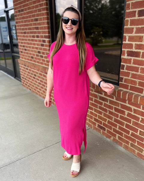 Jordyn REG/CURVY Midi Dress in Hot Pink FINAL SALE