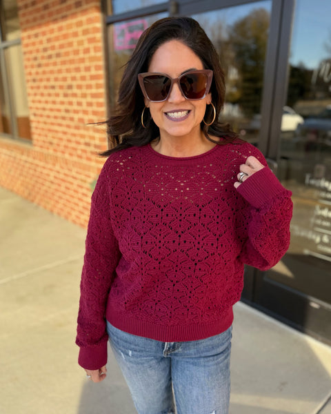 Sloane Crochet Sweater in Wine
