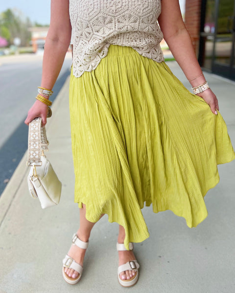 Sally Handkerchief Midi Skirt in Lime