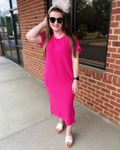 Jordyn REG/CURVY Midi Dress in Hot Pink FINAL SALE