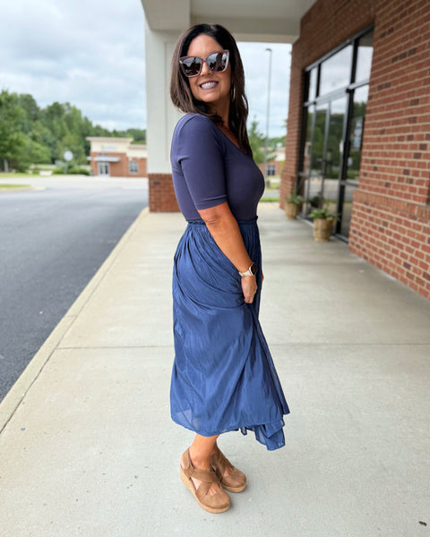 Kiara Pleated Skirt Dress in Blueberry FINAL SALE