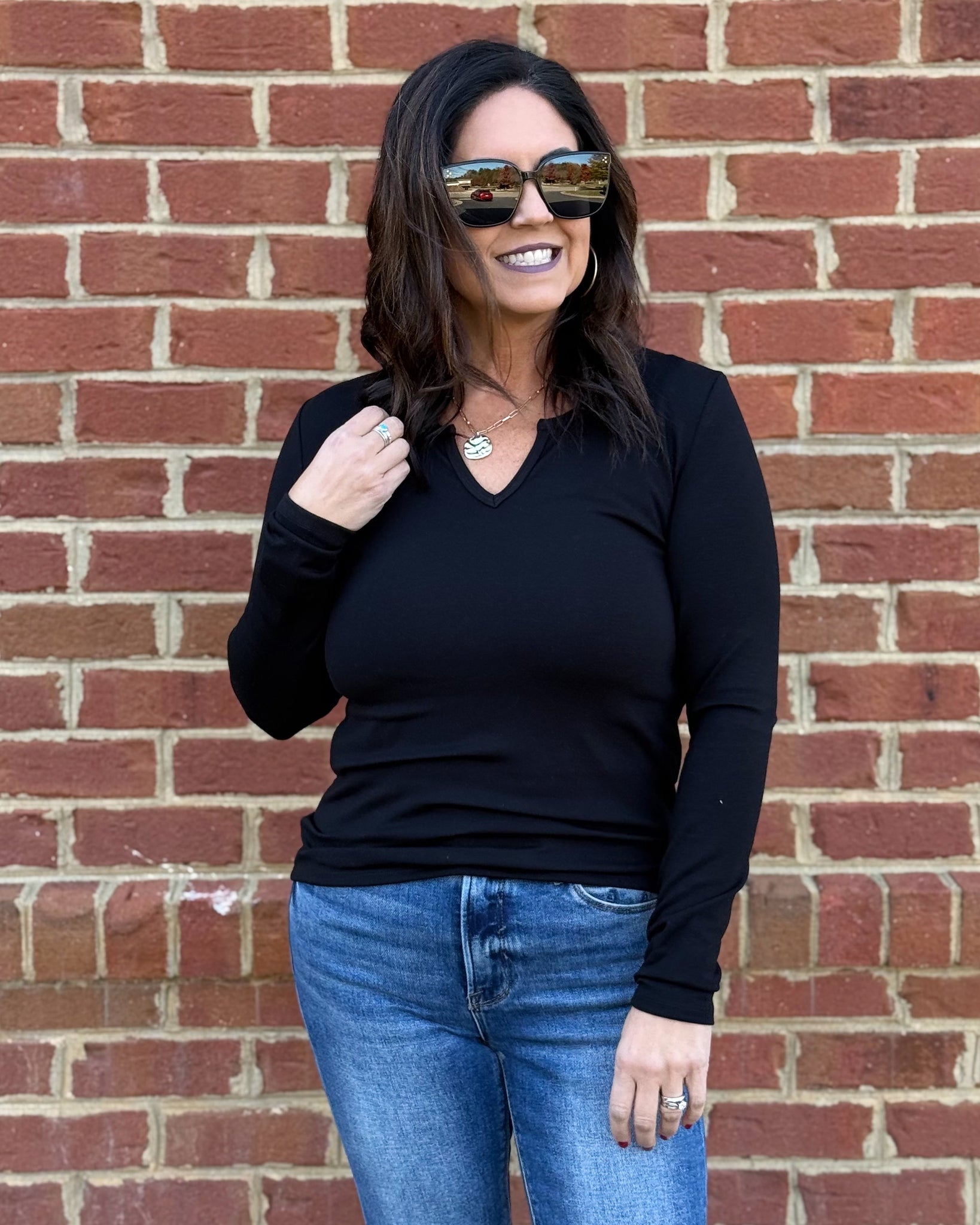 Dawn Split Neck Top in Black