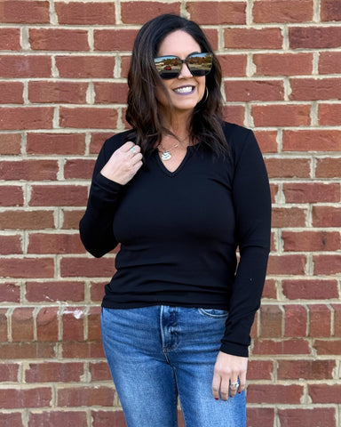 Dawn Split Neck Top in Black