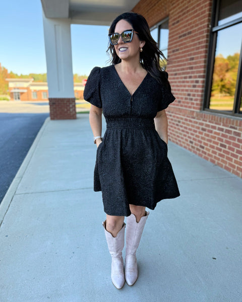 Melanie Floral Jacquard Dress in Black