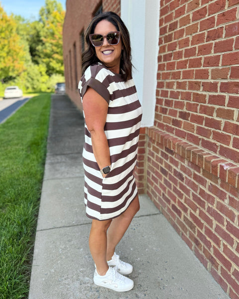 Kaia Stripe Dress in Brown