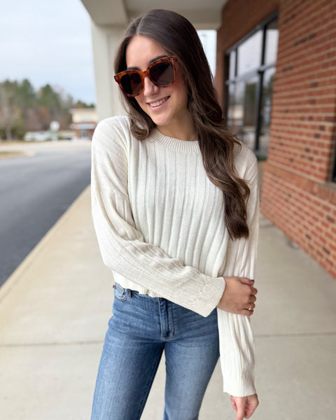 Walker Ribbed Sweater Top in Off White FINAL SALE