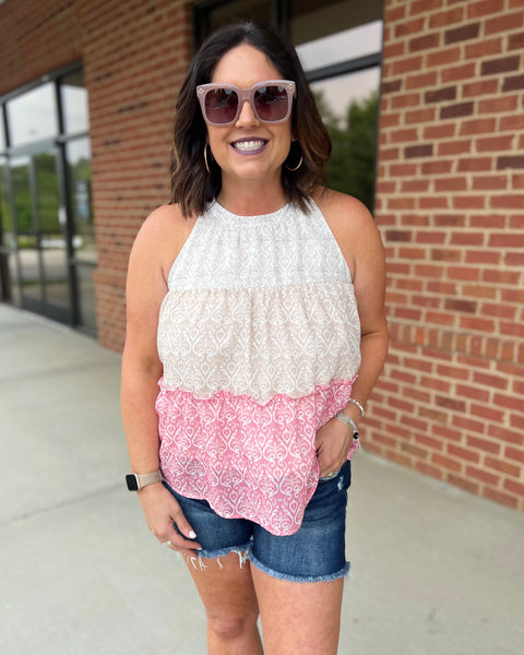 Kaitlyn Colorblock Tank in Hibiscus