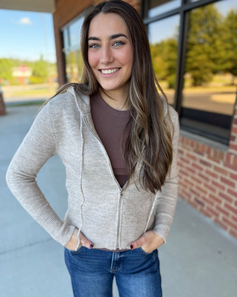 Harper Zip Hoodie Sweater in Mocha FINAL SALE