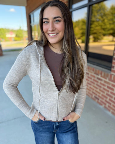 Harper Zip Hoodie Sweater in Mocha FINAL SALE