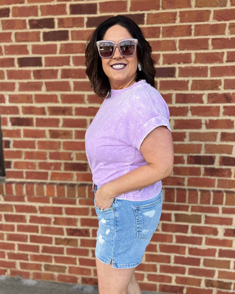 Reagan Washed Cotton Tee in Lavender