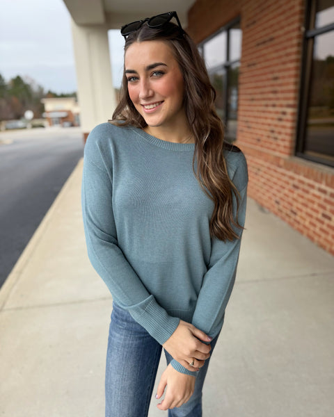 Sawyer Boat Neck Sweater in Dusty Teal FINAL SALE