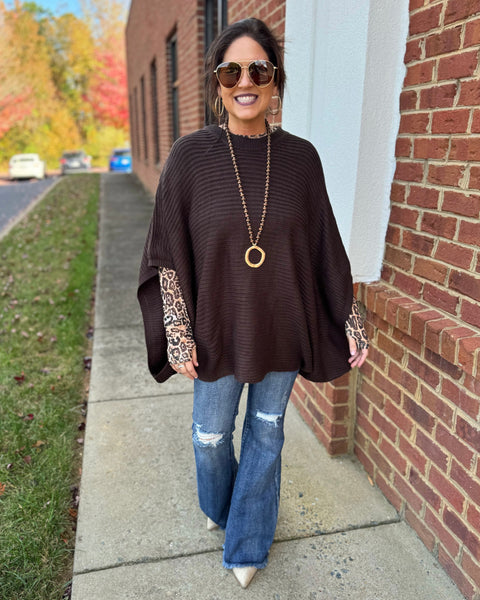 Meg REG/CURVY Pullover Poncho in Brown