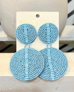 Carolina Blue Custom Beaded Drop Disc Earrings