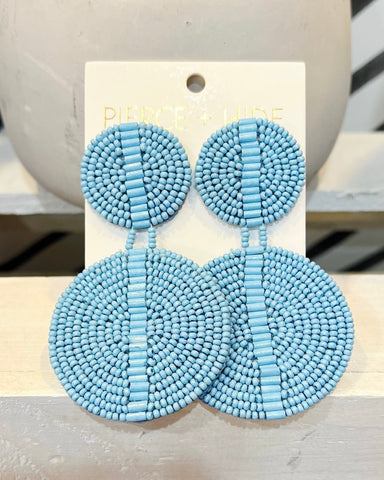 Carolina Blue Custom Beaded Drop Disc Earrings