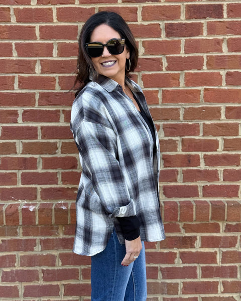 Dana Flannel Button Up in Charcoal