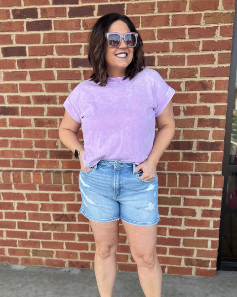 Reagan Washed Cotton Tee in Lavender