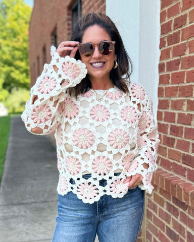 Lacey Floral Crochet Sweater Top FINAL SALE