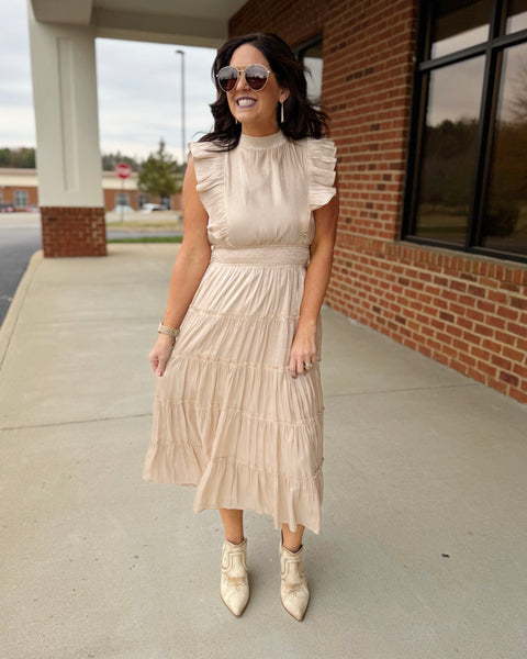 Blaire Tiered Ruffle Dress in Champagne