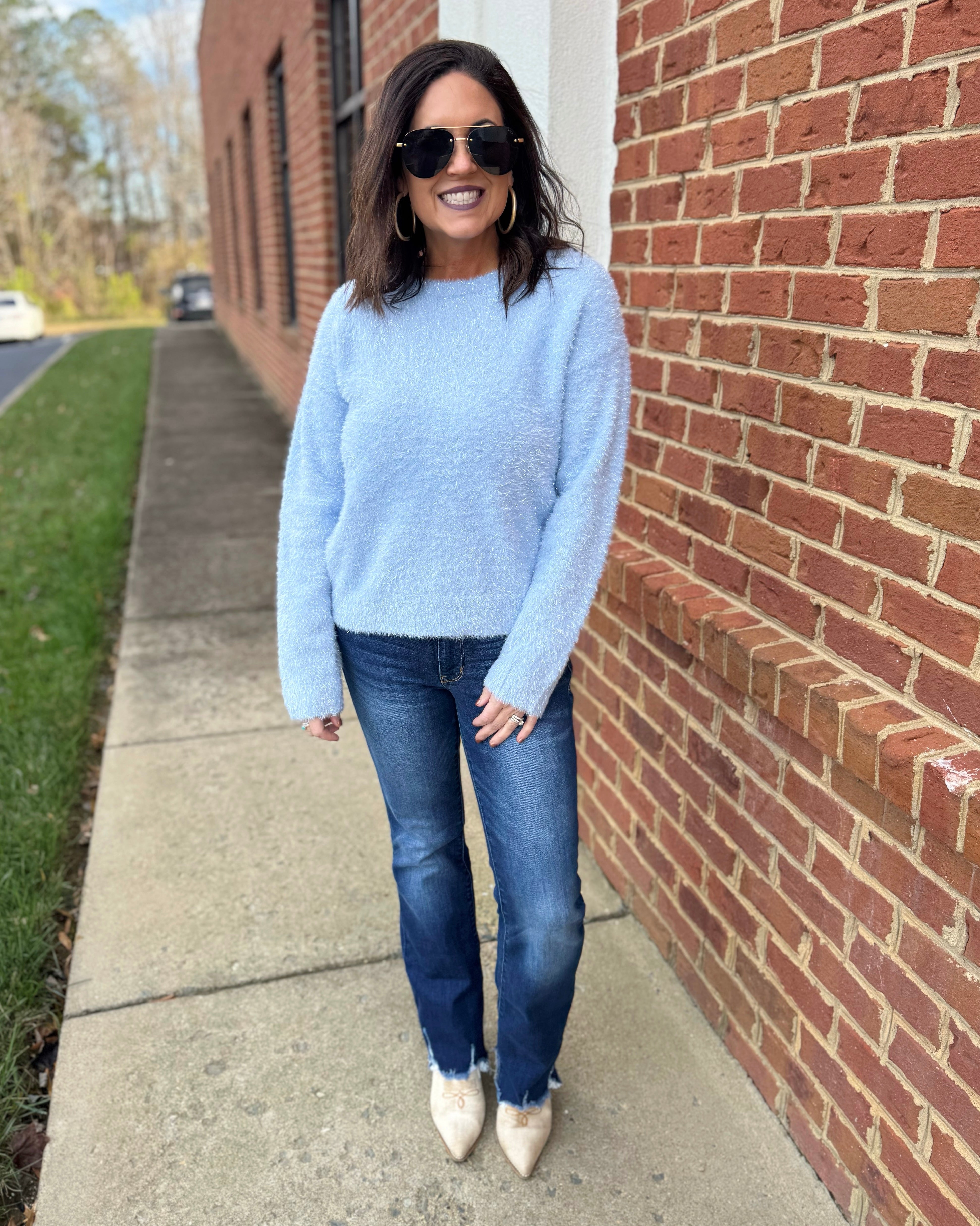 Kyra Eyelash Sweater in Light Blue FINAL SALE – Madi Savvy Boutique