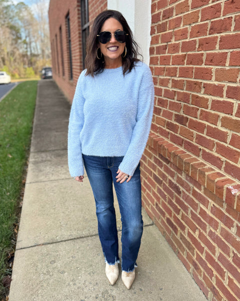 Kyra Eyelash Sweater in Light Blue