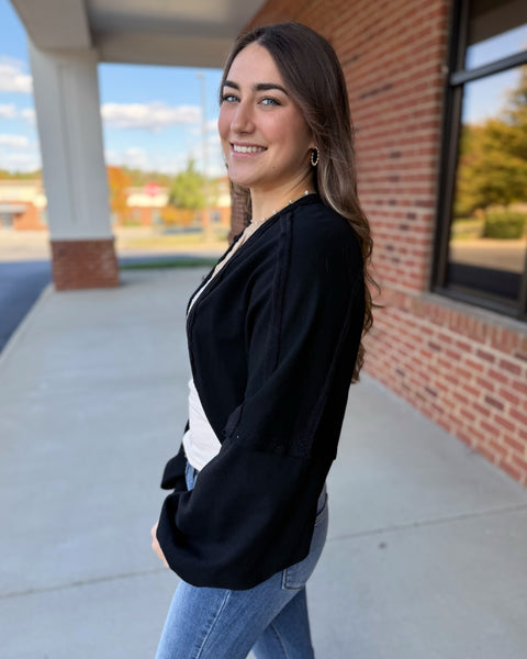 Audrey Cropped Open Cardigan in Black
