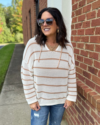 Jill Hooded Sweater in Cream/Taupe