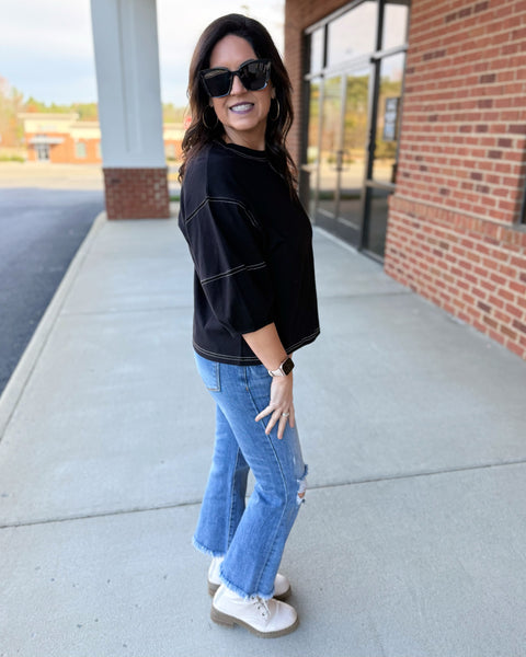 Taya Balloon Sleeve Top in Black FINAL SALE