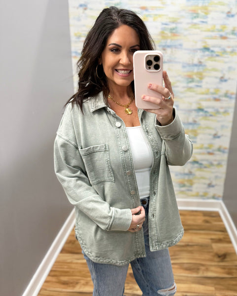 Eileen Cotton Shacket in Sage