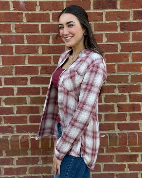 Dallas Plaid Button Up in Wine