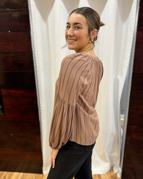 Candace Stripe Blouse in Brown