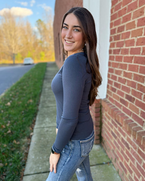 Dawn Split Neck Top in Teal