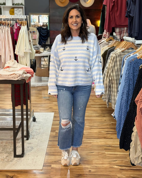 Hallie Anchor Sweater in Blue/Ecru