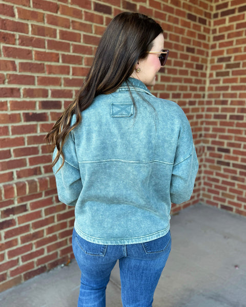 Lily Acid Wash Shacket in Ash Jade