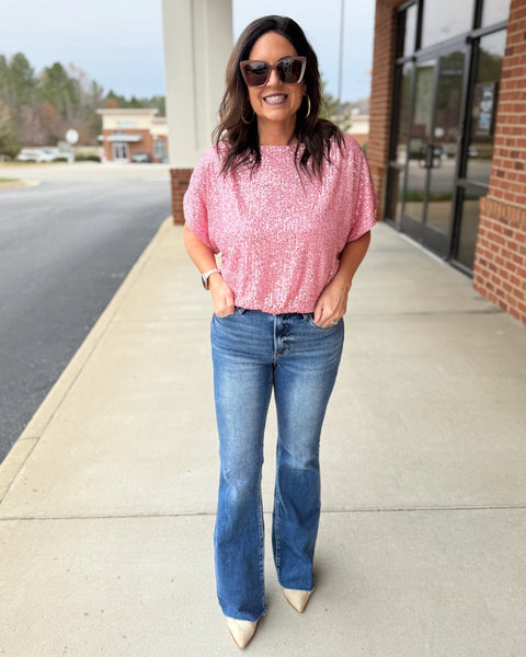 Whitney Glitter Top in Baby Pink FINAL SALE