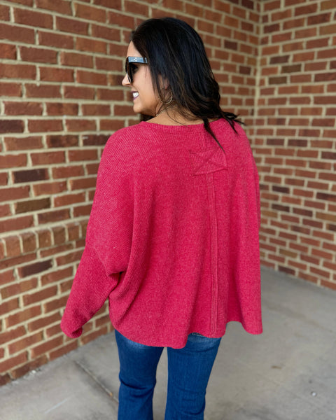 Lori CURVY Ribbed Sweater in Dark Red