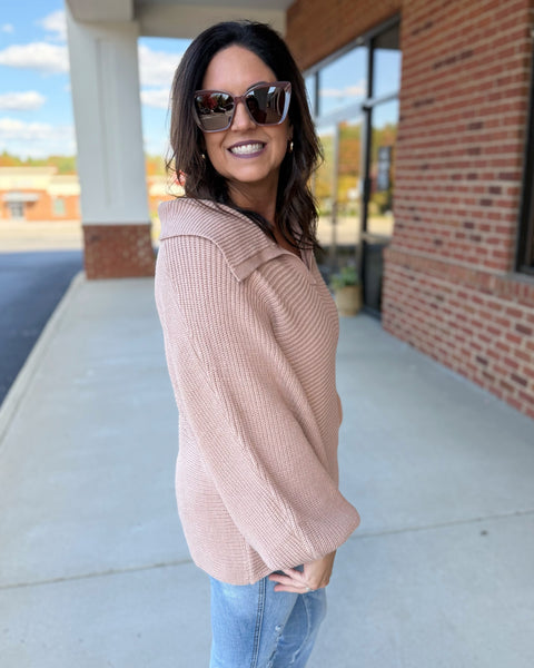 Bobbi Collared Dolman Sweater in Taupe
