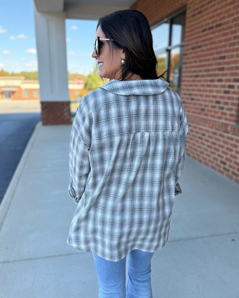 Tori Oversized Plaid Shirt in Black/Cream